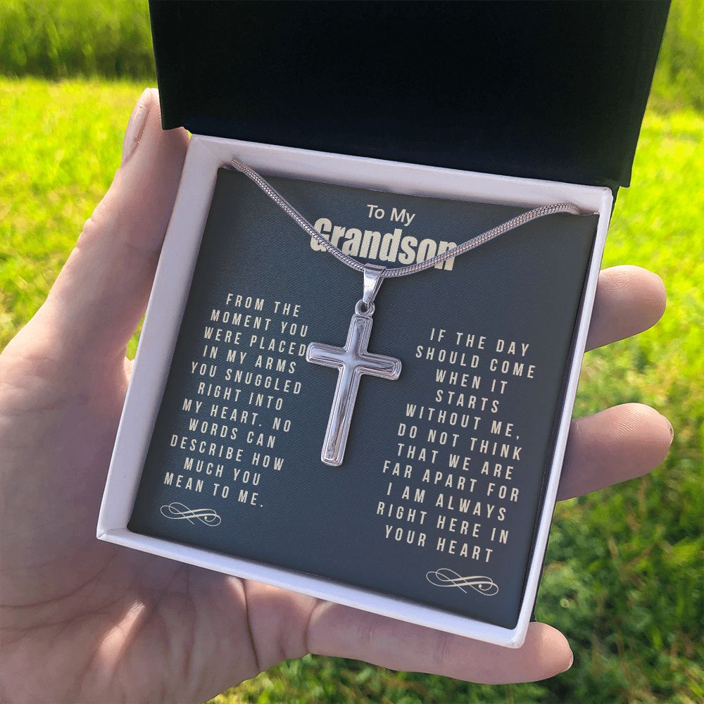 Grandson Gift Cross Necklace, To My Grandson Cross Necklace From Grandma Or Grandpa, Grandson And Grandma Jewelry Gift For Man, Boys Gift Necklace For Grandson Cross Pendant, Grandma To Grandson Personalized Cross Necklace 2222