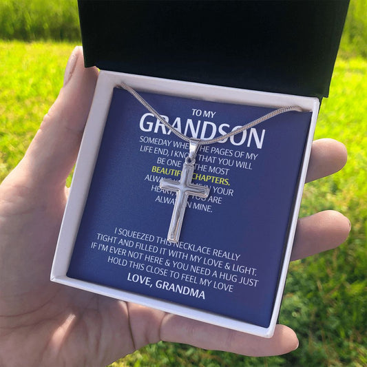 To My Grandson Cross Necklace From Grandma, Gift Necklace for grandson Cross Necklace Gift for Grandson, Grandma And grandson Gift Cross Necklace On Birthday, Graduation Jewelry Gift For Boys, Him