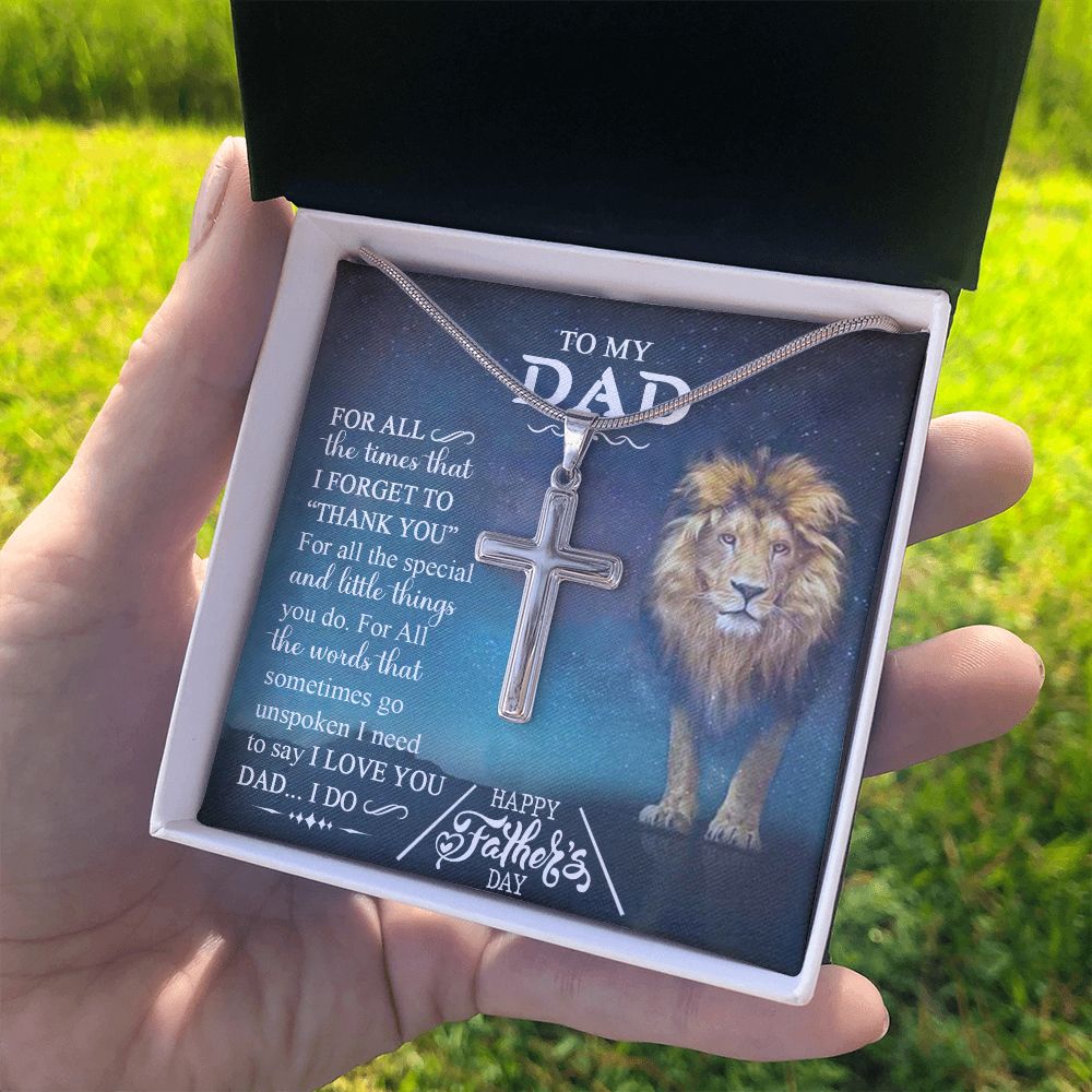 Lion Dad Cross Necklace, To My Dad Lion Cross Necklace From Daughter, Thank You For Dad Cross Necklace, Gift Necklace For Dad, Lion Father And Daughter Cross Pendant, Jewelry Gift For Men, Daddy Personalized Cross Necklace 2222