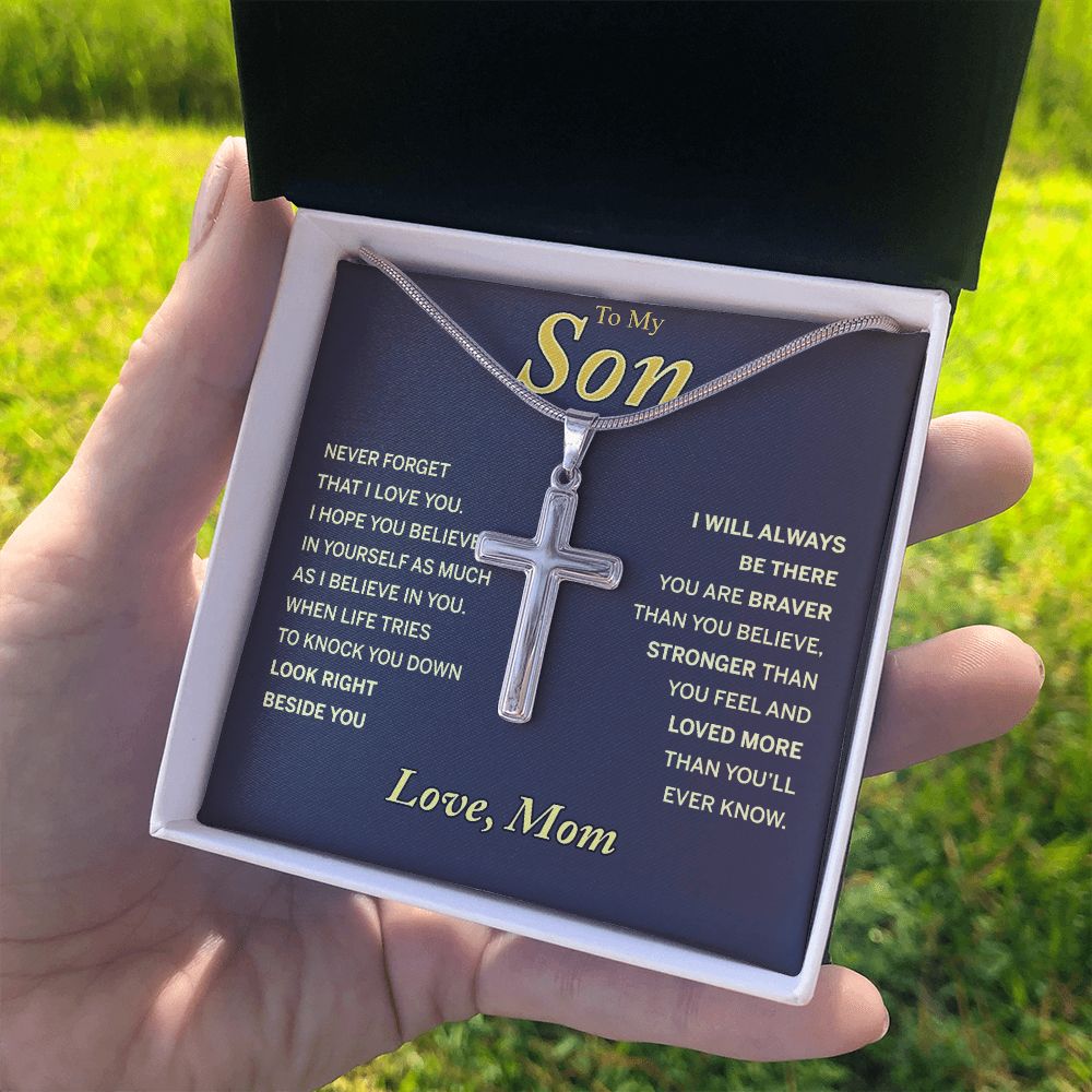 To My Son Cross Necklace From Mom, Necklace Gift For Son From Mom, Cross Necklace Gift On Birthday, Anniversary 14K White Gold Stainless Steel Cross Chains, Cross Pendant Gift For Boys, Men Necklace Personalized Cross Necklace 2222