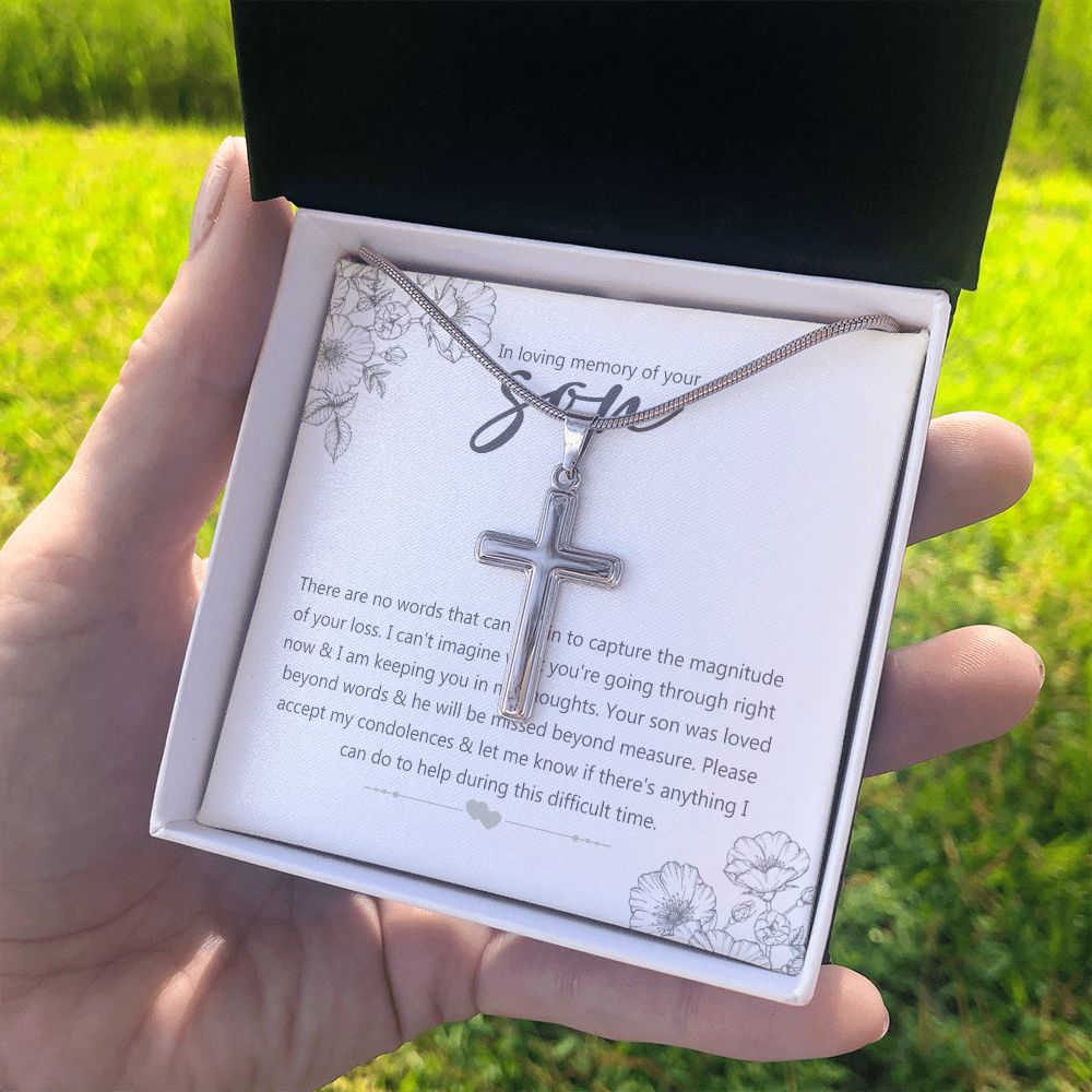 Bereavement Gift Loss of Son In Loving Memory Of Your Son Memorial Necklace Jewelry For Men Stainless Cross Necklace Gift For Son, Mother And Son Jewelry Gift For Men, Boys GIft Cross Necklace Personalized Cross Necklace 2222