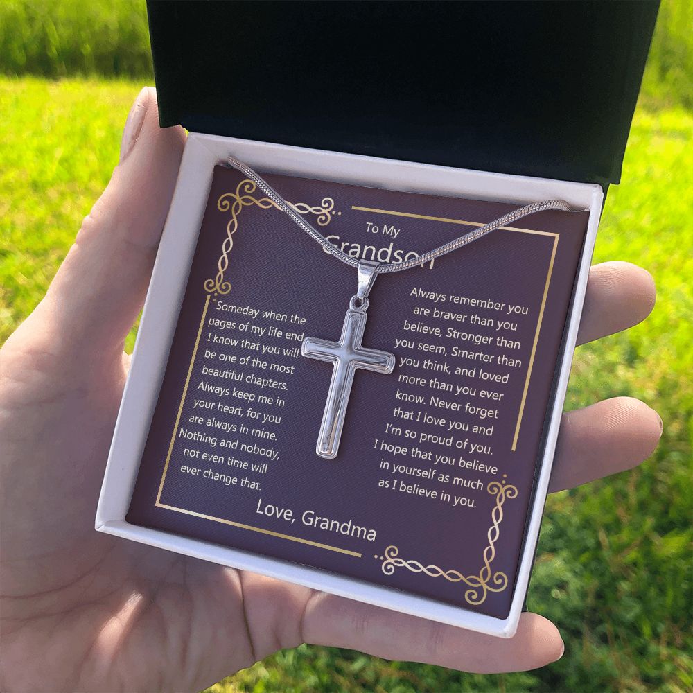 Grandson Gifts Necklace From Grandma, To My Grandson Cross Necklace To Grandma, Jewelry Gift For Boys, Men Gift Necklace, Grandson And Grandma Necklace Pendant Gift For Him, Grandson Gift Necklace Personalized Cross Necklace 2222