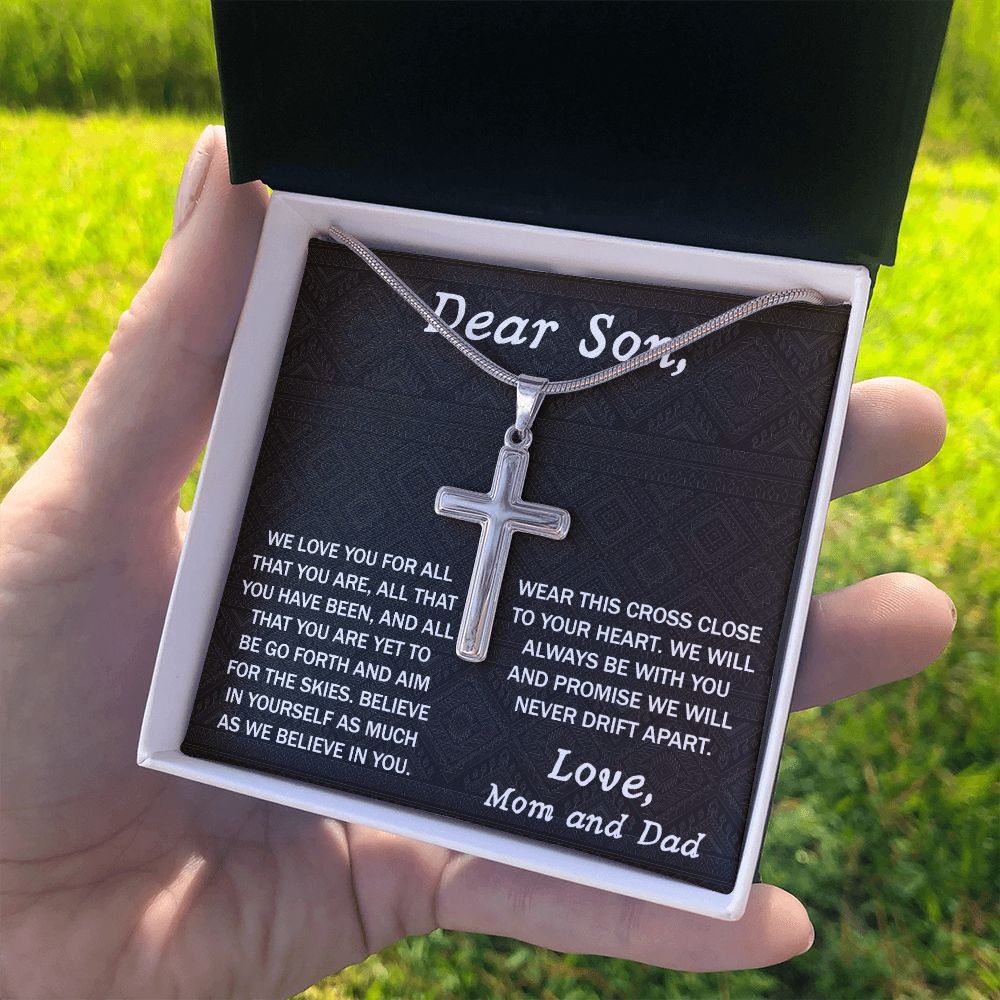 To My Son Cross Necklace From Mom, Jewelry Gift For Son, Necklace From Dad Birthday Christmas Graduation Gift from Dad Mom, Dear Son We Love You Pendant, Cross Necklace Gift For Boys, For Man Personalized Cross Necklace 2222