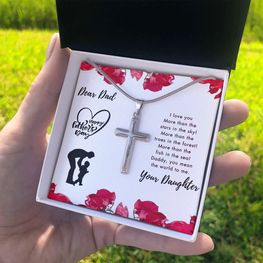 To My Dad Cross Necklace From Daughter, Father's Day Pendant Gift for Dad, Father And Daughter Personalized Cross Necklace Gift For Dad Necklace For Him, Jewelry Gift For Men, Mans Gift Necklace