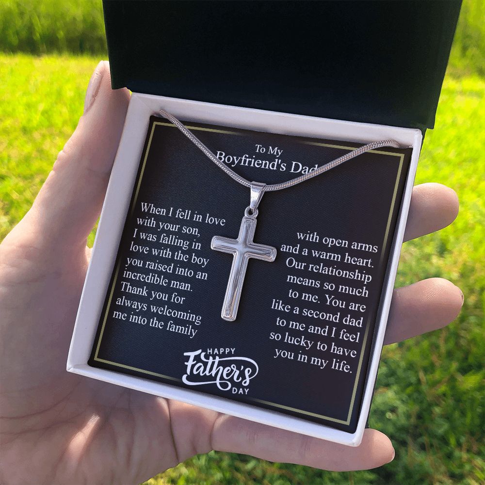 To My Boyfriend's Dad Cross Necklace From Daughter, Father's Day Pendant Gift for Boyfriend's Father, Personalized Cross Necklace For Boyfriend's Dad, Gift Necklace For Him, Jewelry Gift For Men