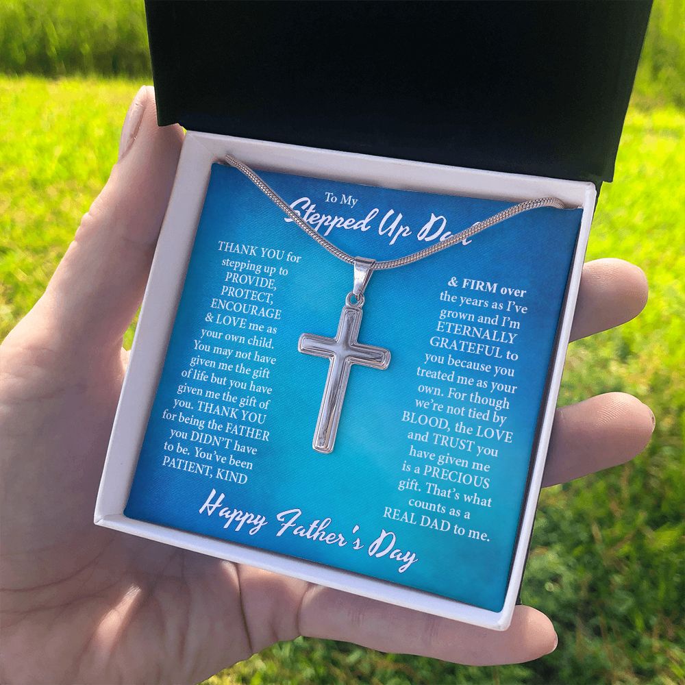 To My Step Dad Cross Necklace From Daughter, Stainless Steel Cross Necklace, Jewelry Gift For Men, Father's Day Necklace Gift For Dad, Graduation Gift Necklace For him, Stepped Up Dad Gift Necklace Personalized Cross Necklace 2222