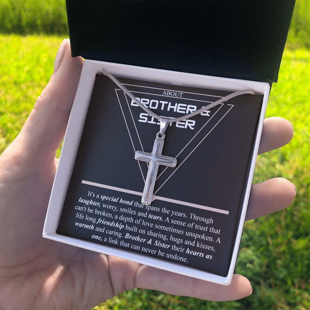 Brother And Sister Gift Necklace, Cross Necklace Gift From Sister to Brother Jewelry For Men Stainless Artisan Crafted Cross Necklace Gift For Brother, Jewelry Gift For Men, Man Pendant Gift For Him Personalized Cross Necklace 2222
