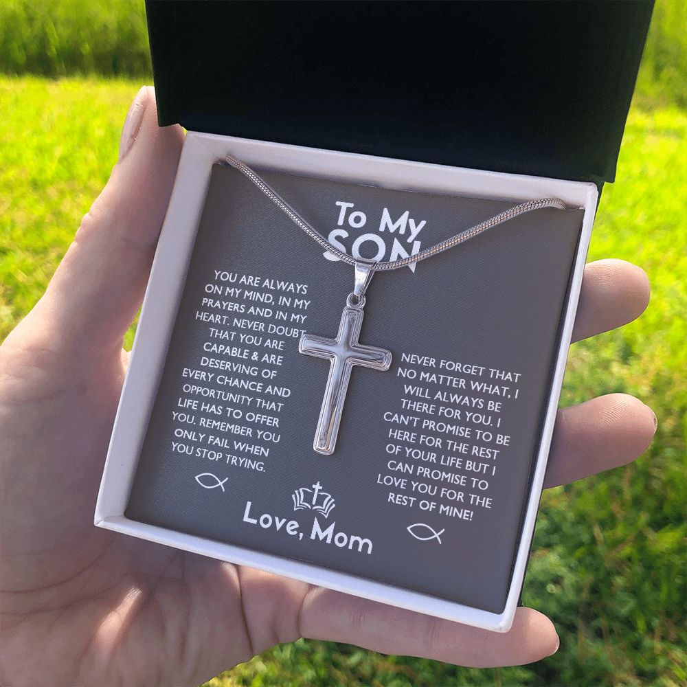 To My Son Message Card Jewelry, Personalized Necklace Gift For Son From Mom, Mother And Son Gift Necklace, Gift Necklace For Son On Anniversary Graduation, Jewelry Gift For Boys, Man Gift Necklace Personalized Cross Necklace 2222