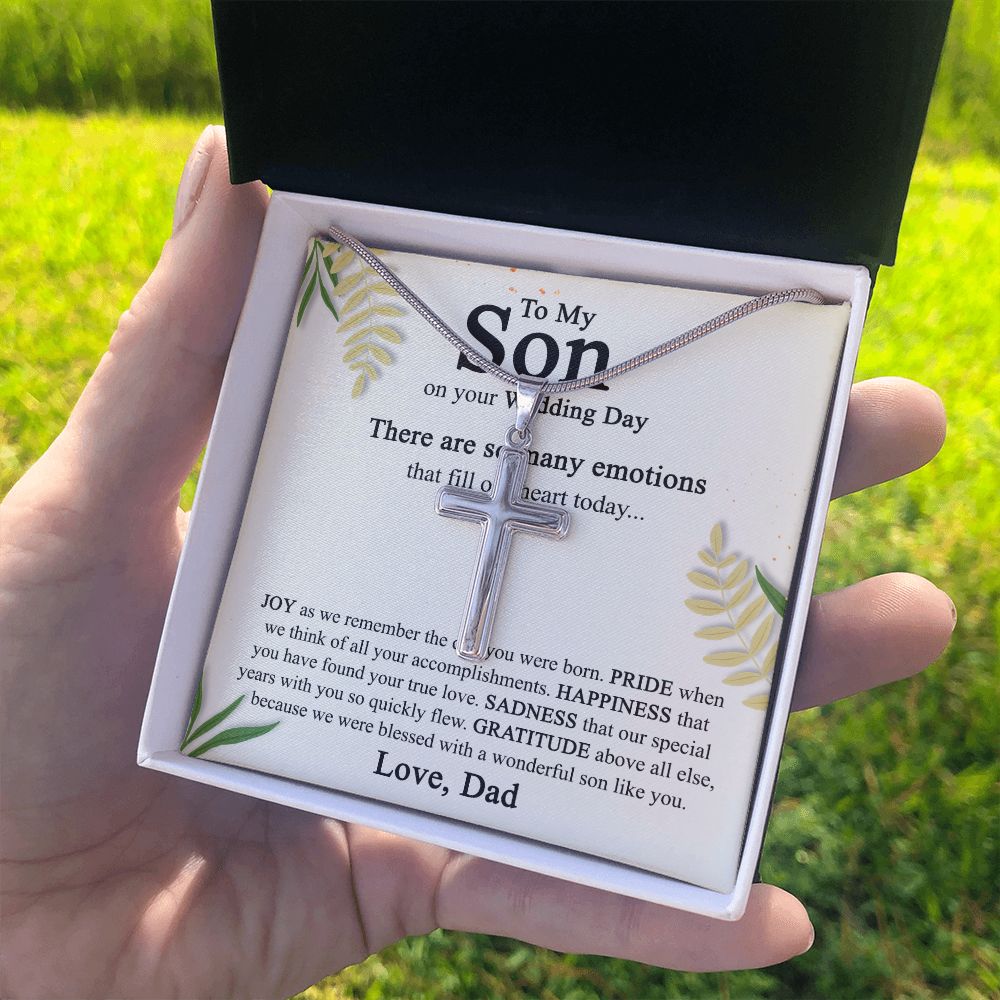 To My Son On His Wedding Day Cross Necklace from Dad, Gifts Cross Necklace for Son on Wedding Day from Dad, Father Gift Necklace To Son on Wedding Day, Necklace for Son, Jewelry Gift For Boys Men Personalized Cross Necklace 2222  B09N78SGJN