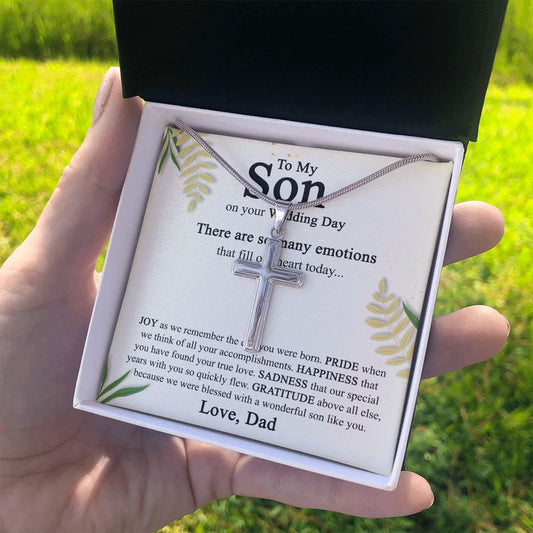 To My Son On His Wedding Day Cross Necklace from Dad, Gifts Cross Necklace for Son on Wedding Day from Dad, Father Gift Necklace To Son on Wedding Day, Necklace for Son, Jewelry Gift For Boys Men