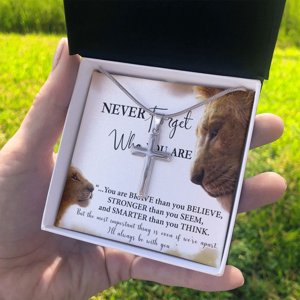 Father And Son Lion Cross Necklace Gift From SOn, Never Forget Necklace Gift From Son, Lion Dad Cross Necklace Birthday Gifts For Father Jewelry Son Gifts From Dad, Father's Day Necklace Gifts Personalized Cross Necklace 2222