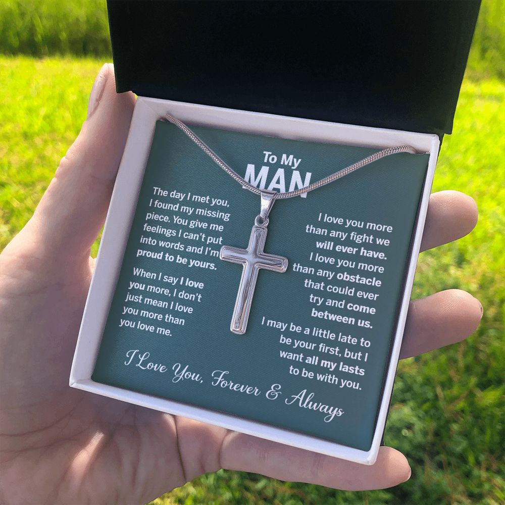 To My Man Cross Necklace From Soulmate, Love You Necklace Forever And Always, Man And Girl Gift Necklace, Jewelry Gift For Men, Mans Gift Pendant Necklace For Him, My Man Necklace Gift From Her Personalized Cross Necklace 2222