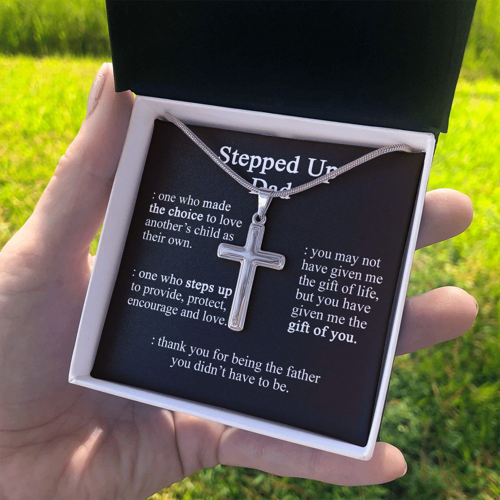 Stepped Up Dad Cross Necklace, To My Dad Cross Necklace From Daughter, Father And Daughter Cross Necklace, Jewelry Gift For Dad, Dad Gift Necklace, Jewelry Gift For Men, Mans Gift Pendant For Him