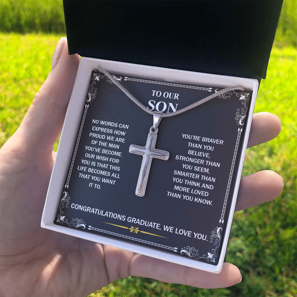 To My Son Cross Necklace From Mom, Gift Cross Necklace For Son From Dad On Birthday Christmas Graduation Gift To Son from Dad Mom, Personalized Necklace Gift for Son, To Our Son Cross Necklace Personalized Cross Necklace 2222