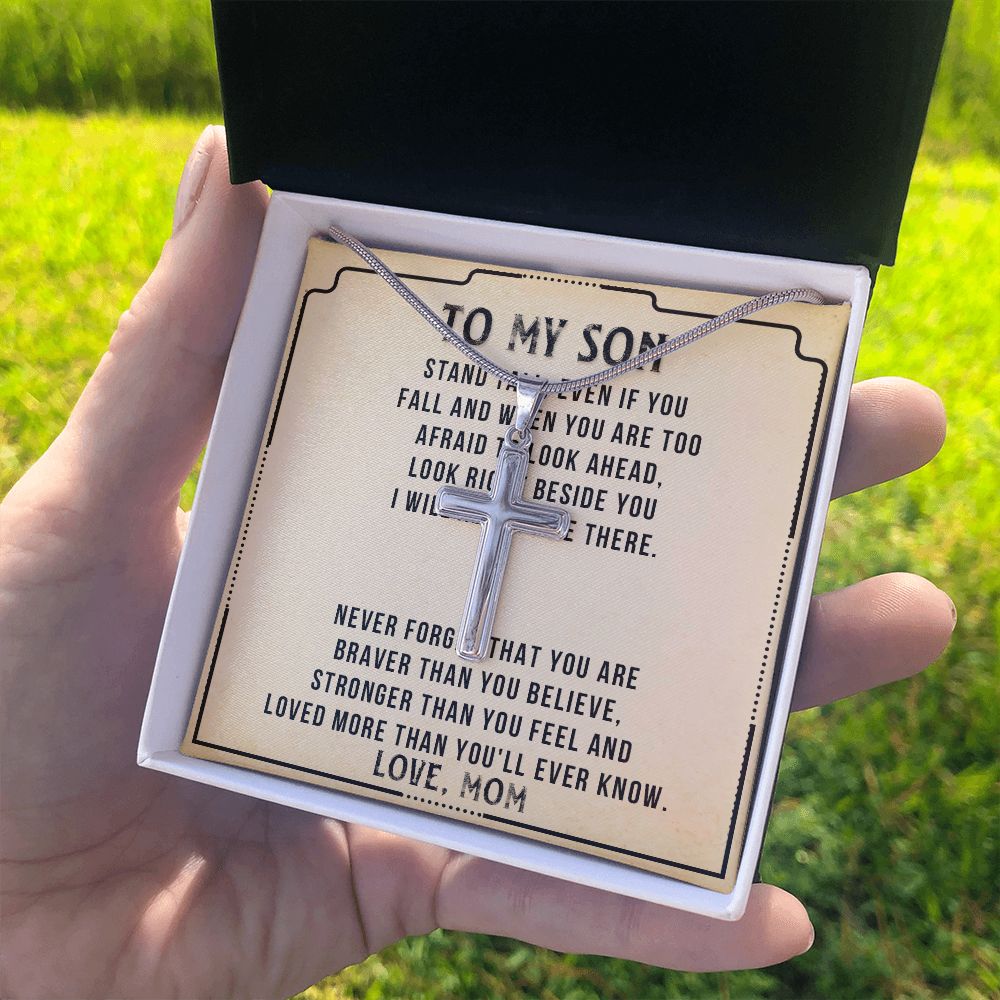 Personalized Necklace Gift For Son, To My Son Cross Necklace from Mom with Message Card and Gift Box, To My Son Cross Necklace for Birthday Graduation Gift For Son, Valentines Gifts for Son from Mom Personalized Cross Necklace 2222