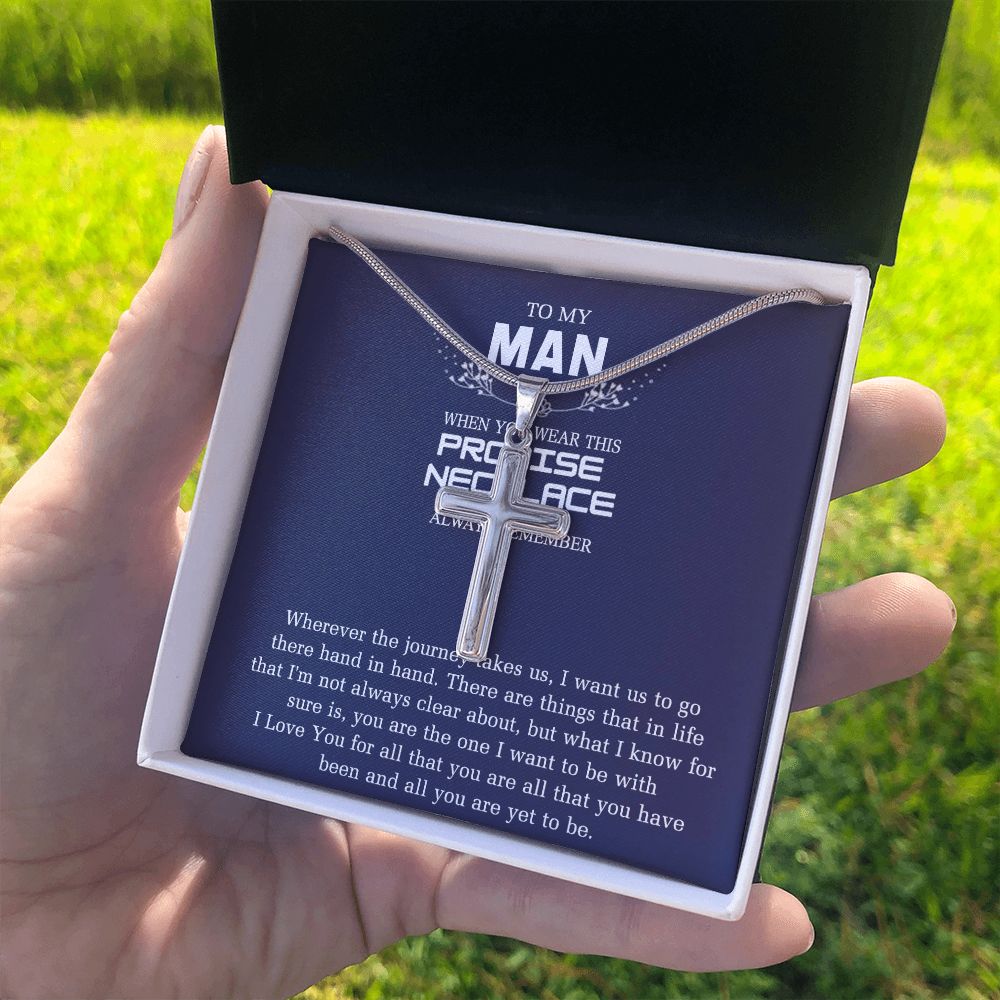 To My Man Cross Necklace From Girl, Woman, Sentimental Gifts Necklace for Man, Boyfriend Birthday Unique, Stainless Cross Necklace Gift For Man, Jewelry Gift For Men, Man Gift Necklace For Him Personalized Cross Necklace 2222