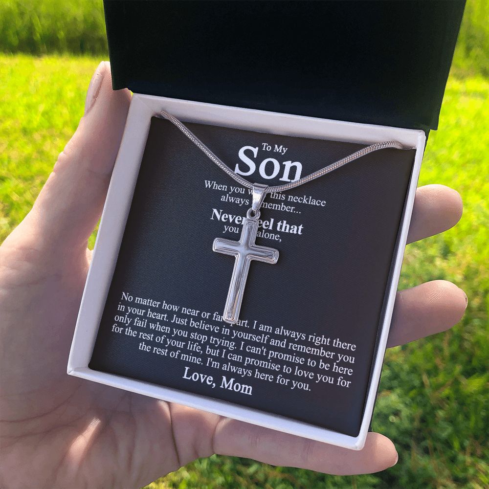 To My Son Cross Necklace from Mom, Cross Pendant Gifts for Son, Pendant Gift for Son On Birthday Anniversary Jewelry For Men, Christmas Necklace Gift For Son, Artisan Cross Necklace Gift For Son Personalized Cross Necklace 2222