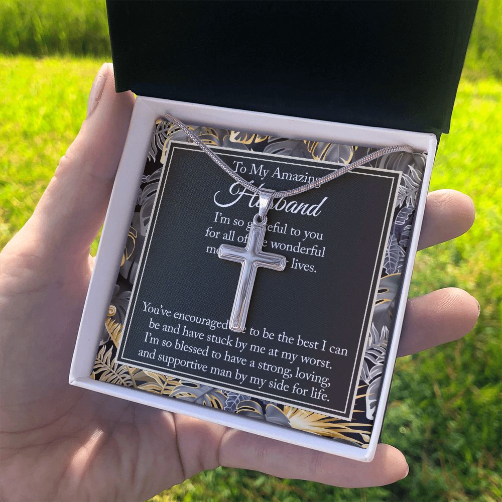Husband And Wife Gift Necklace, To My Amazing Husband Cross Necklace From Wife Jewelry For Men Stainless Artisan Cross Necklace Gift For Husband, Jewelry Gift For Men, Man Gift Necklace For Him Personalized Cross Necklace 2222