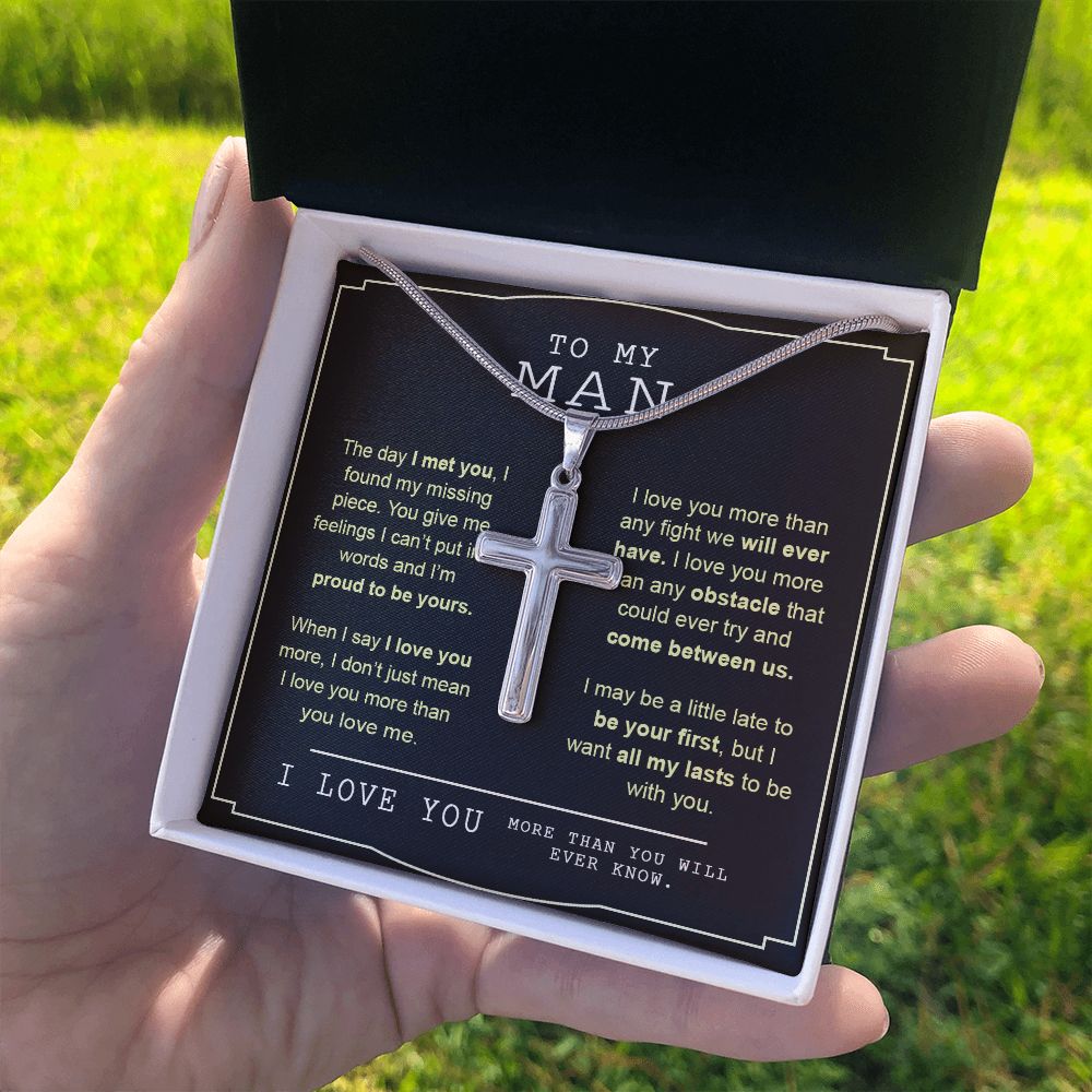 To My Man Cross Necklace From Women, Gift Cross Necklace For Man, Boyfriend, Birthday Gift Cross Necklace From Soulmate Wife Jewelry For Men, Gift Cross Necklace For Man, Him Necklace Gift From Her Personalized Cross Necklace 2222