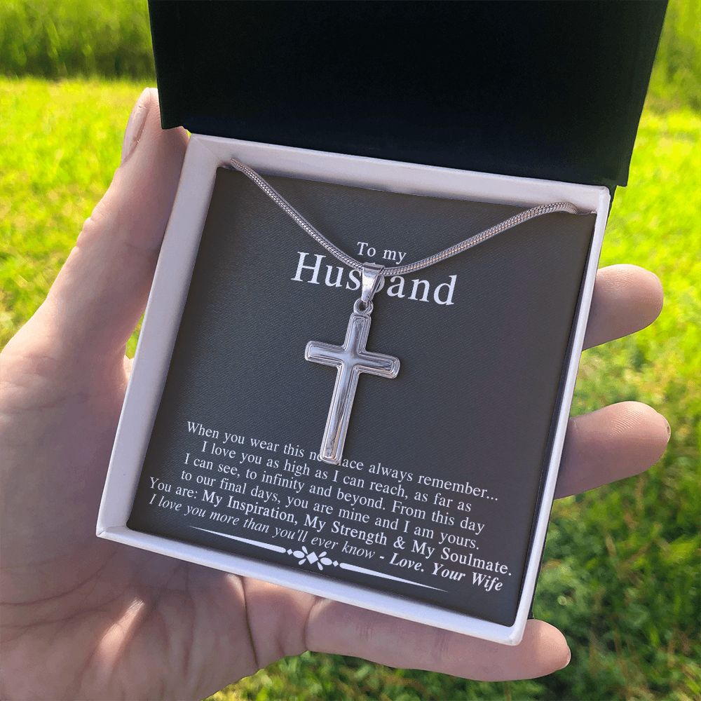 To My Husband Cross Necklace From Wife, Husband And Wife Cross Necklace, Jewelry Gift For Men, Man Gift Necklace, Wife To Husband Cross Necklace Pendant, My Soulmate My Love Necklace Gift For Him Personalized Cross Necklace 2222