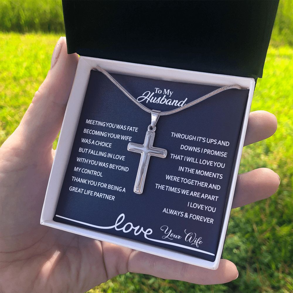 Husband And Wife Necklace Pendant, To My Husband Cross Necklace From Wife, Husband Gift Necklace From Wife, Jewelry Gift For Mens, Man Gift Necklace For Him, Wife To Husband Necklace Pendants Personalized Cross Necklace 2222