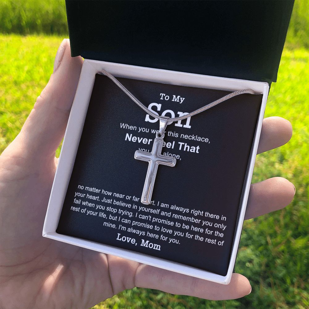 Mother And Son Gift Cross Necklace, To My Son Cross Necklace From Mom, Mother to Son Gift Necklace Mom and Son Gift Personalized Cross Necklace For Son From Mom, Mother Son Cross Jewelry for Boys Personalized Cross Necklace 2222