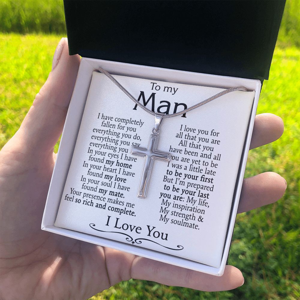 To My Man Cross Necklace From Soulmate, Wife Necklace For Man, Jewelry Gift For Mens, Man Gift Necklace Women And Man Cross Necklace Gift For Him, Husband And Wife Cross Necklace Pendants Personalized Cross Necklace 2222