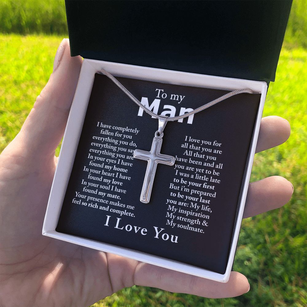 To My Man Cross Necklace From Women, Gift Cross Necklace For Man, Boyfriend, Birthday Gift Cross Necklace From Soulmate Wife Jewelry For Men, Mans Gift Cross Necklace For Man, Necklace Gift For Him Personalized Cross Necklace 2222