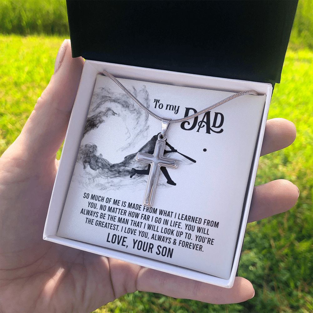 To My Dad Cross Necklace From Son, Father Gift Necklace, Jewelry Gift for Men, Father's Day Necklace Gift for Baseball Dad, Father And Son Gifts Cross Pendant, Cross Necklace Gift For Baseball Dad