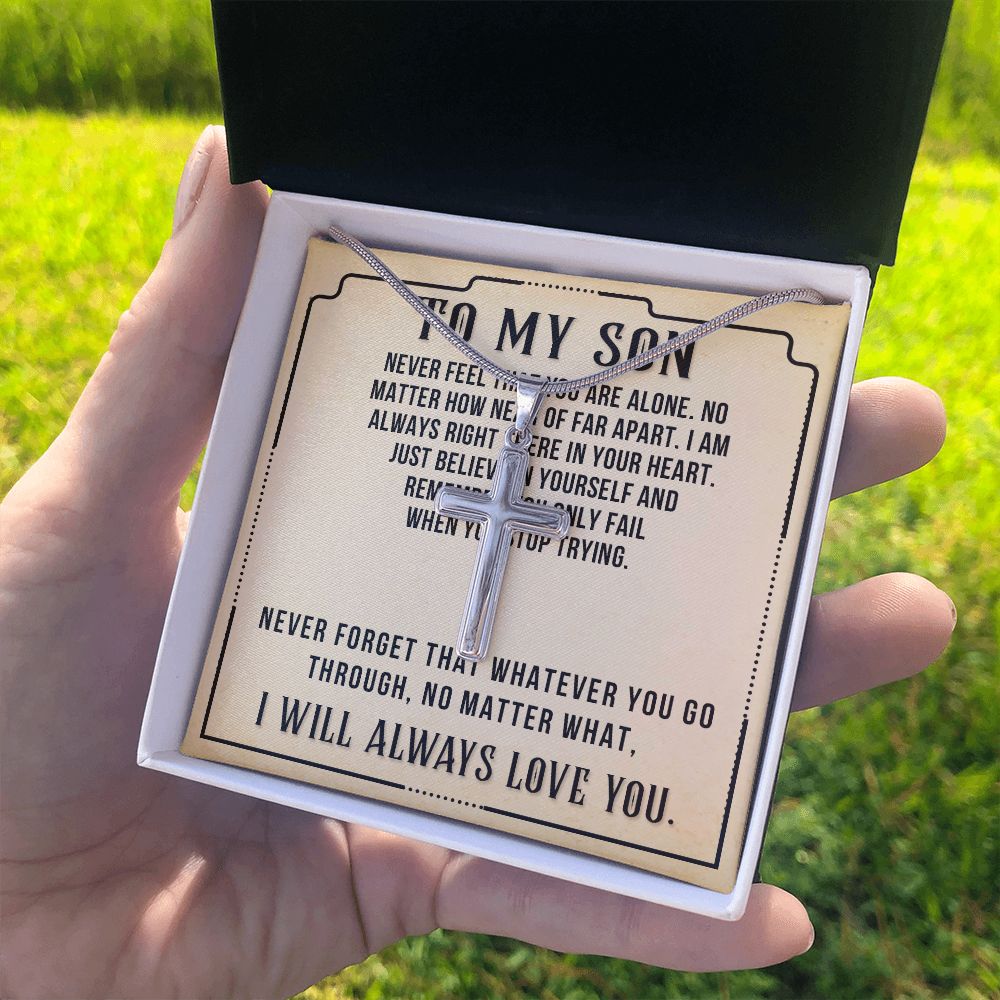 To My Son Cross Necklace Gift From Mom, Jewelry Gift for Him, Teenager Gift Necklace For Son, Birthday Gift for Son, Present From Mom Dad Cross Necklace, Christmas Graduation Gift Necklace For Son Personalized Cross Necklace 2222