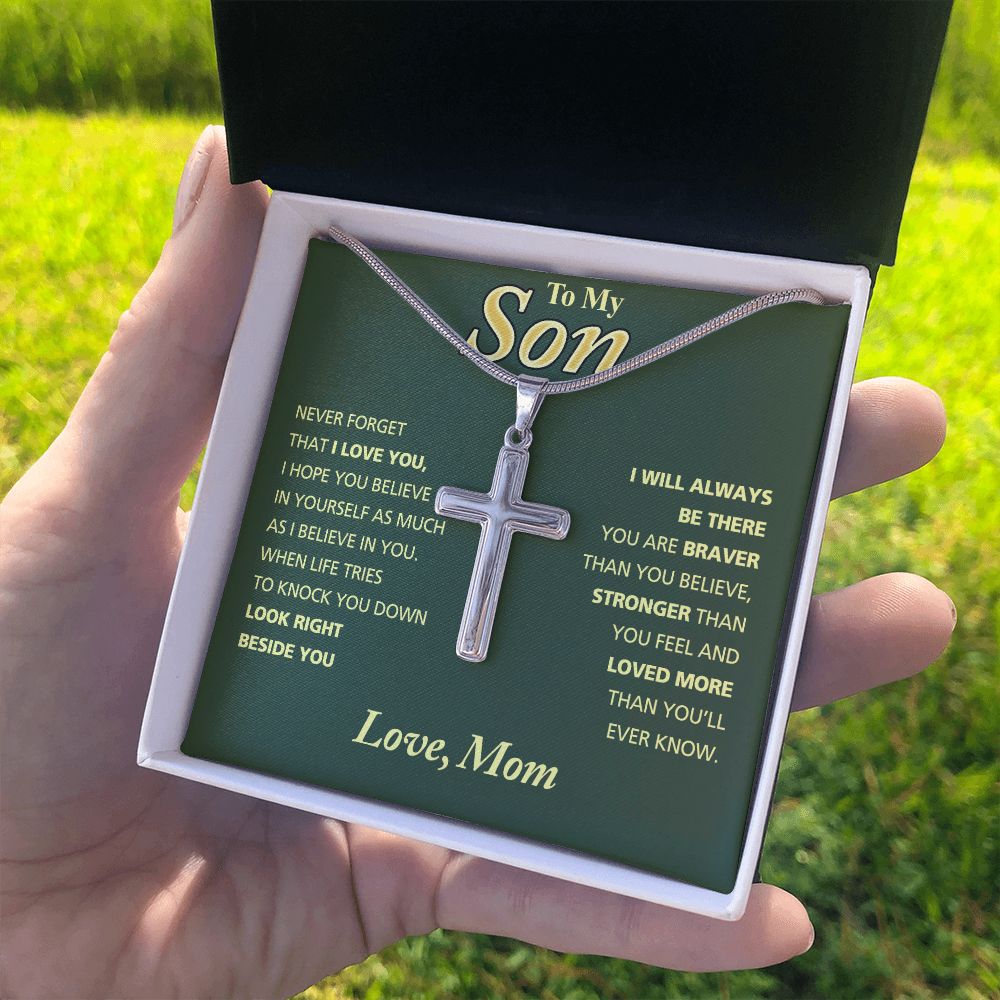 To my Son Cross Necklace, Mother Son Necklace, Fathers Day For Son From Mom Gifts, Cross Necklace For Men Boys, 14K White Gold Stainless Steel Cross Chains Set,  Jewelry Cross Pendant Gift For Boys Personalized Cross Necklace 2222
