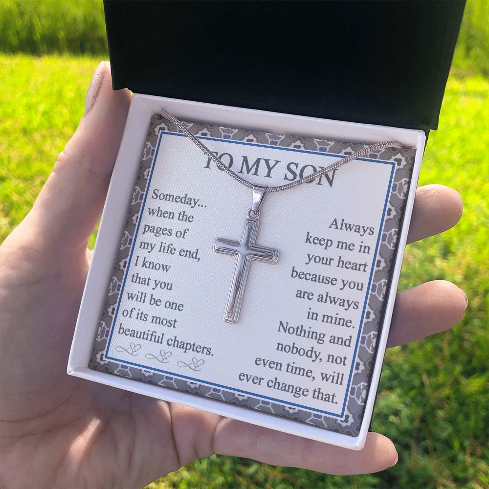 To My Son Cross Necklace From Mom with Message Card and Gift Box, Cross Necklace Gift for Son From Mom And Dad Jewelry For Men Stainless Artisan Crafted Cross Necklace To Son From Mom, Mother And Son Personalized Cross Necklace 2222