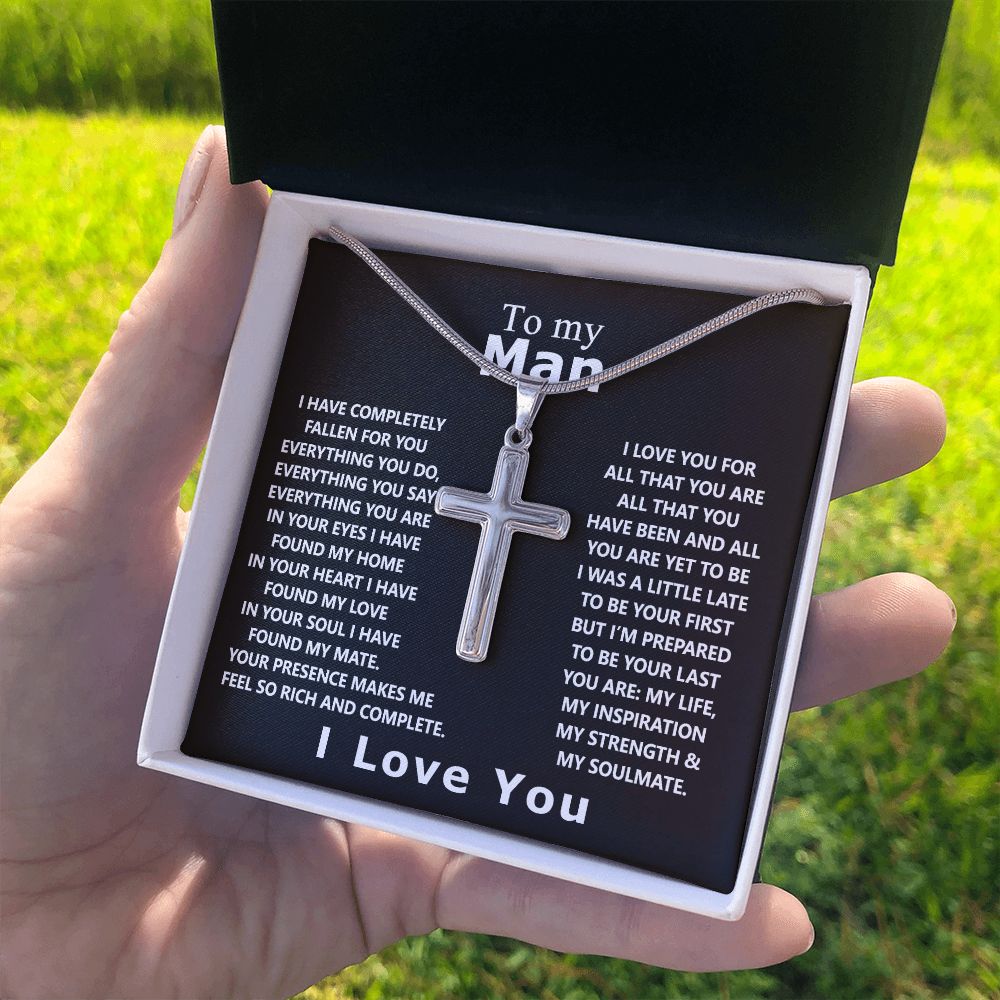 To My Man Cross Necklace From Soulmate, Girls Jewelry Gift For Men, Mans Necklace Gifts, Boyfriend Necklace Gift From Girlfriend, Cross Necklace For Husband From Wife Cross Necklace Gift For Him Personalized Cross Necklace 2222