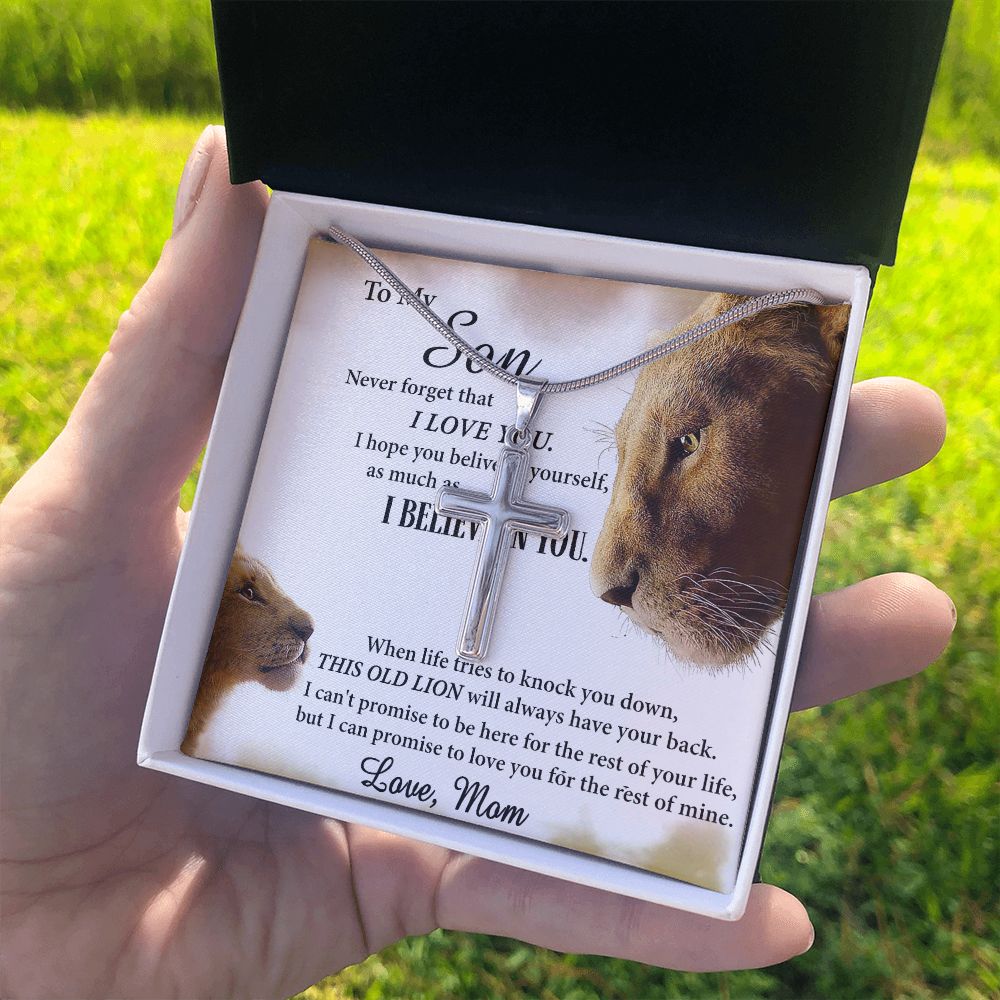 Personalized Necklace Gift For Son from Mom, To My Son Cross Necklace Gift from Mom, My Son Necklace from Mom, Lion Son Cross Pendant Necklace from Mom, Graduation Gift Necklace for Sons Birthday Personalized Cross Necklace 2222