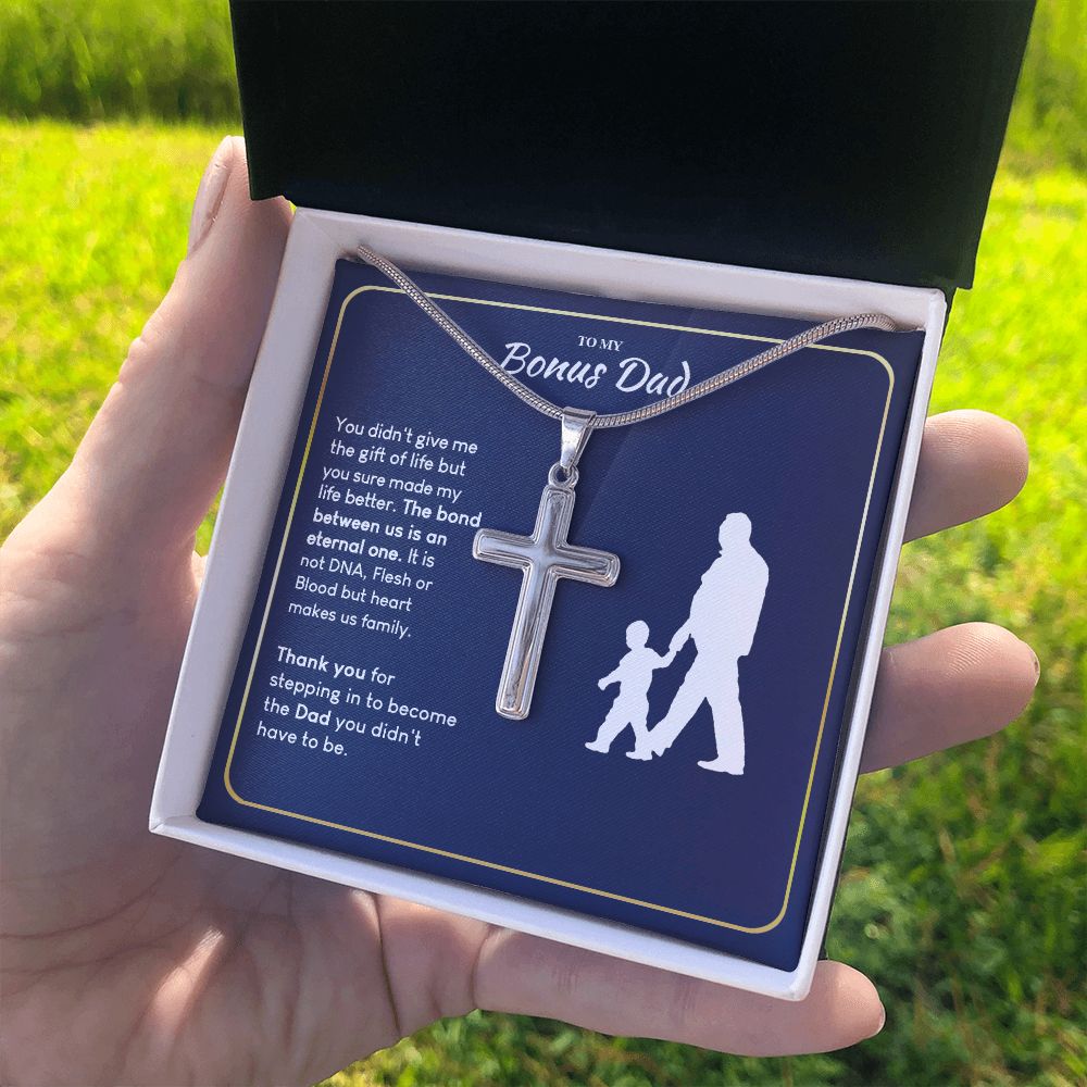 Bonus Dad Gift Necklace, To My Dad Cross Necklace From Son, Thank You Necklace Gift For Dad, Jewelry Gift For Men, Mans Gift Cross Pendant, Father And Son Cross Necklace Gift For Him, Bonus Dad Gift Personalized Cross Necklace 2222