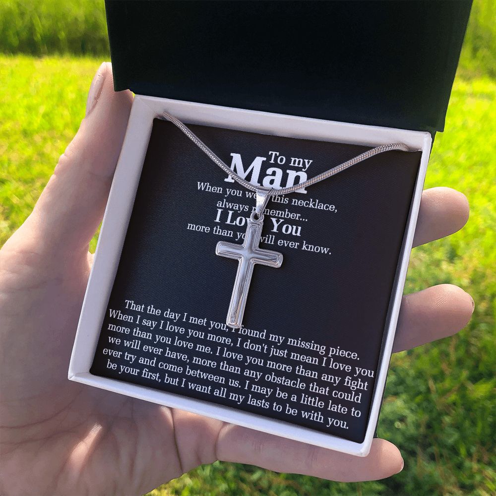 To My Man Cross Necklace Gift From Soulmate, Wife, Girlfriend, To Men Cross Pendant, Jewelry Gift For Mens, Boyfriend Gift Necklace Man Gift Cross Necklace Gift For Man, Women And Man Necklace Personalized Cross Necklace 2222