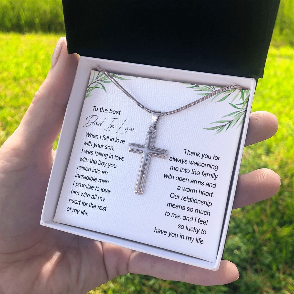Father In Law Gift Father Of The Groom Wedding Gift For Father In Law From Bride, Jewelry For Men, Man Necklace Pendant, Stainless Cross Necklace Gift For Dad, Cross Necklace Gift On Wedding For Dad Personalized Cross Necklace 2222