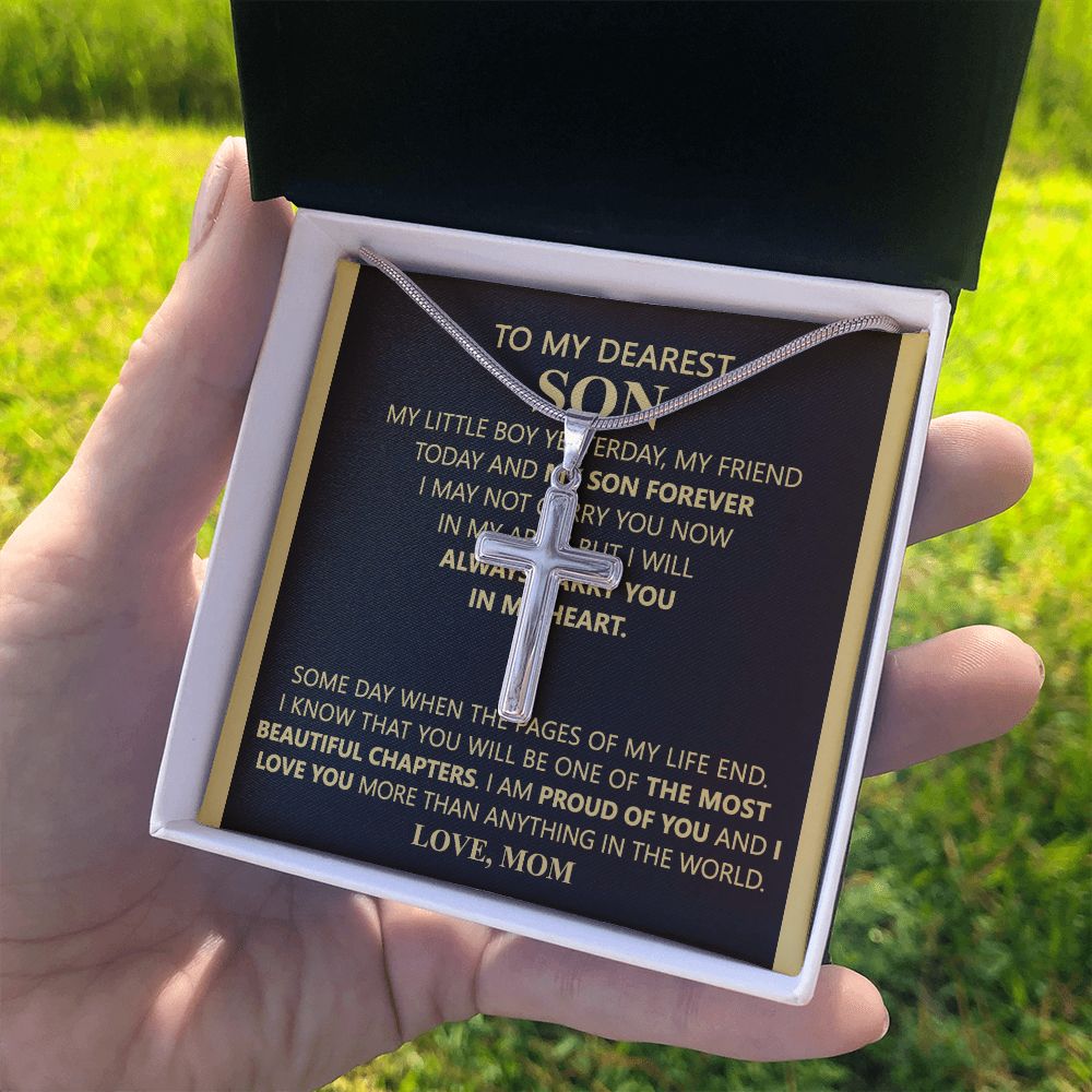 To My Dearest Son Cross Necklace Gift for Dearest Son Birthday, Graduation Gift Necklace For Son, Christmas Jewelry For Men, Stainless Cross Necklace Gift For Son, Necklace Pendant Gift For Son