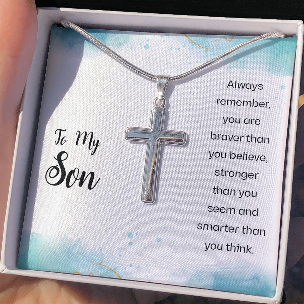 To My Son Necklace From Mom, Son Gifts From Mom and Dad, Mother and Son Necklace, Birthday Gift For My Son Graduation Christmas Faith Cross Necklace Present17 Personalized Cross Necklace
