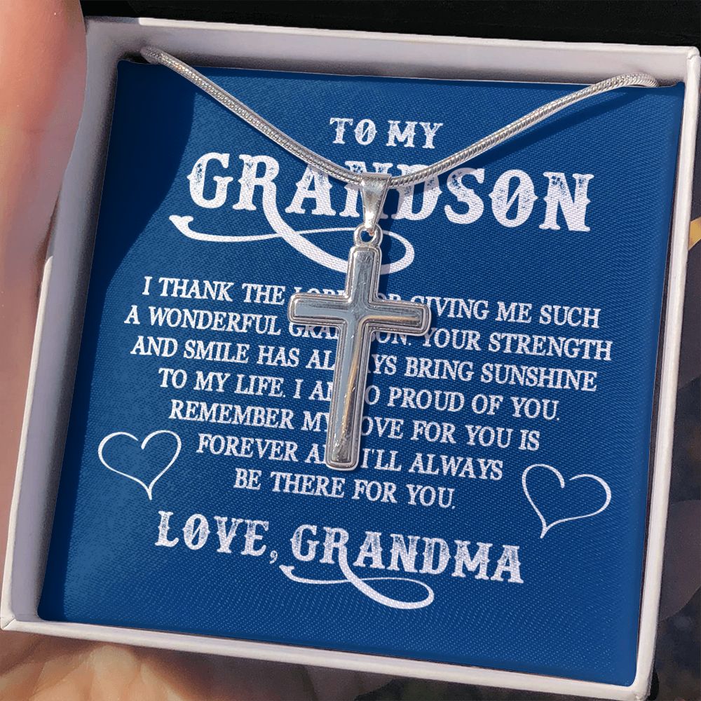 Grandson Birthday Gifts From Grandma Present For Grandson From Grandmother To My Grandson Necklace From Grandparents Cross Chain with Message Card and Gift Box6 Personalized Cross Necklace