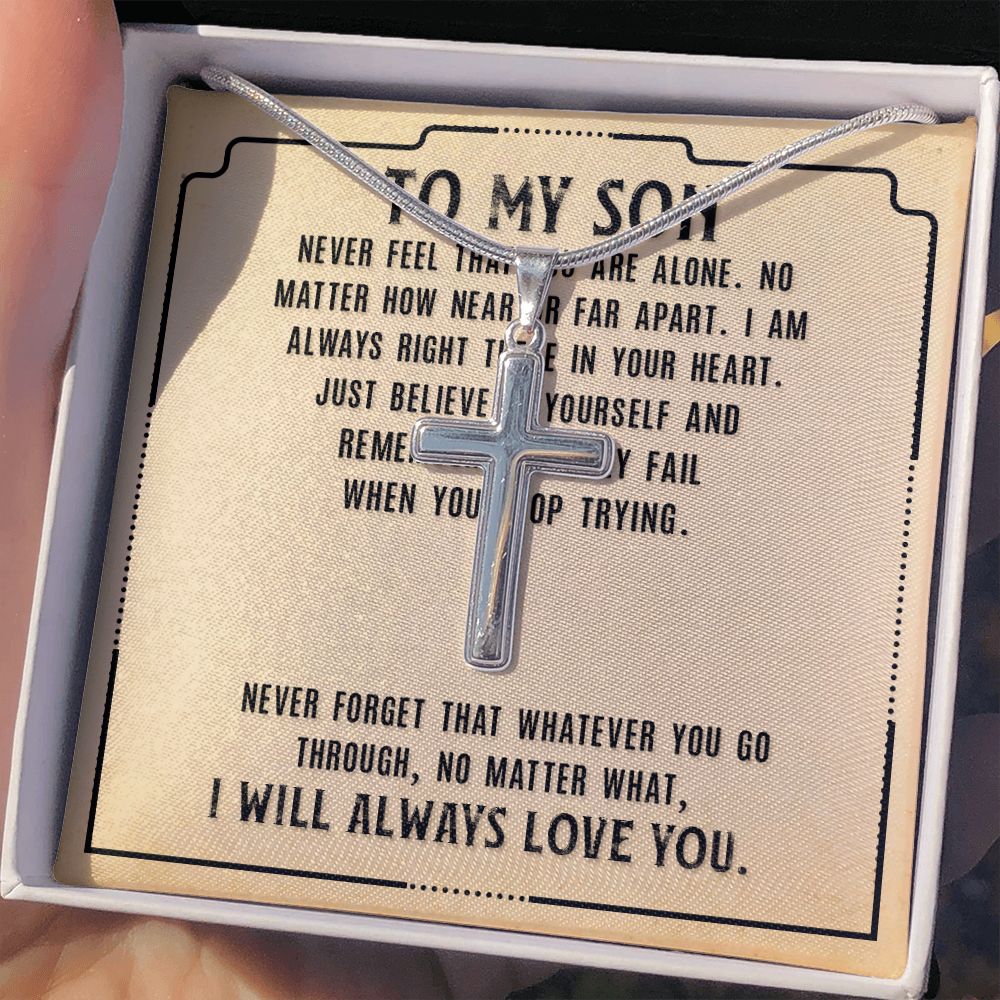 To My Son Necklace From Mom, Son Gifts From Mom and Dad, Mother and Son Necklace, Birthday Gift For My Son Graduation Christmas Faith Cross Necklace Present13 Personalized Cross Necklace