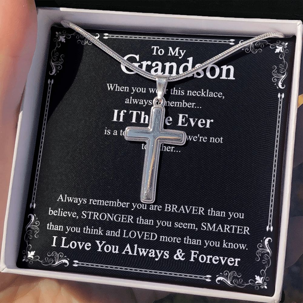 Grandson Gift Cross Necklace for Grandson, Keepsake Gifts Cross Necklace for Grandsons, Personalized Gifts Cross Necklace for Grandson Christmas Birthday Gift for Grandson, Jewelry Gift For Boy Personalized Cross Necklace