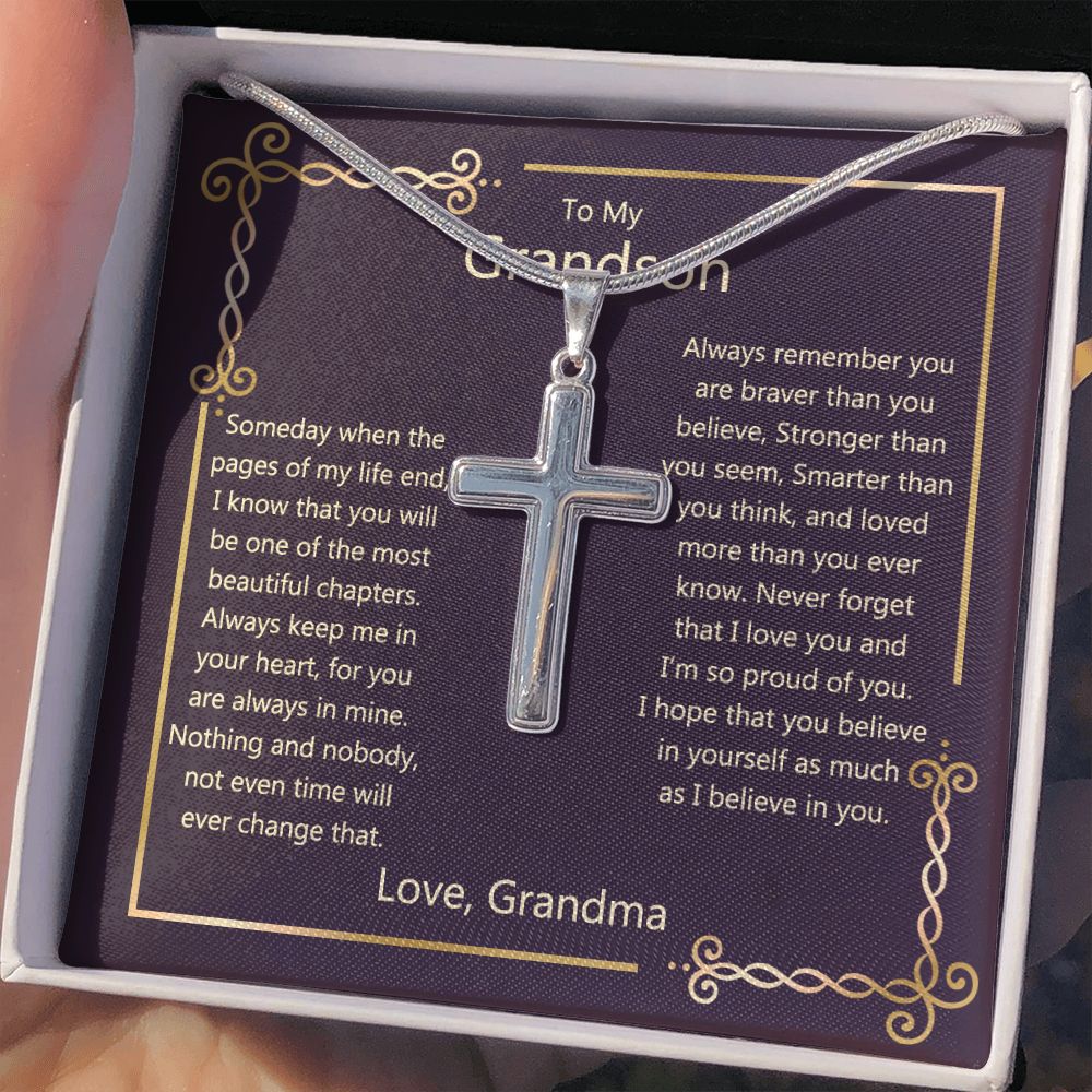 Grandson Birthday Gifts From Grandma Present For Grandson From Grandmother To My Grandson Necklace From Grandparents Cross Chain with Message Card and Gift Box2 Personalized Cross Necklace
