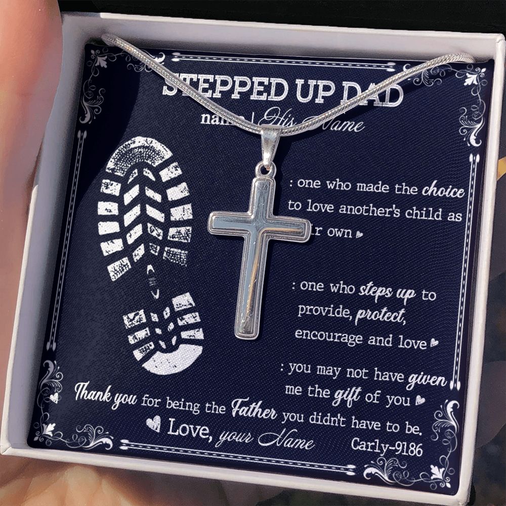Gift to My Stepped Up Dad Necklace for Stepped Up Dad Stepfather, Thank You for Everything My Step Dad Fathers Day Cards, Father's Day Necklace, Gifts for Step Dads On Father S Day4 Personalized Cross Necklace