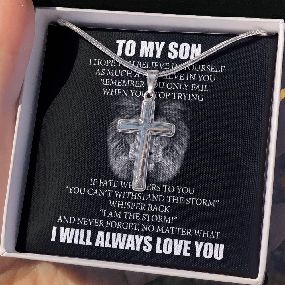 To My Son Necklace From Mom, Son Gifts From Mom and Dad, Mother and Son Necklace, Birthday Gift For My Son Graduation Christmas Faith Cross Necklace Present1 Personalized Cross Necklace