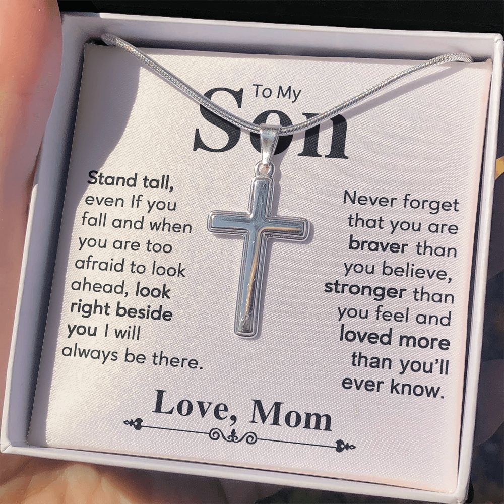 To My Son Necklace From Mom, Son Gifts From Mom and Dad, Mother and Son Necklace, Birthday Gift For My Son Graduation Christmas Faith Cross Necklace Present8 Personalized Cross Necklace