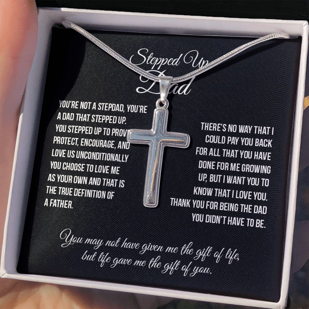 Gift to My Stepped Up Dad Necklace for Stepped Up Dad Stepfather, Thank You for Everything My Step Dad Fathers Day Cards, Father's Day Necklace, Gifts for Step Dads On Father S Day7 Personalized Cross Necklace