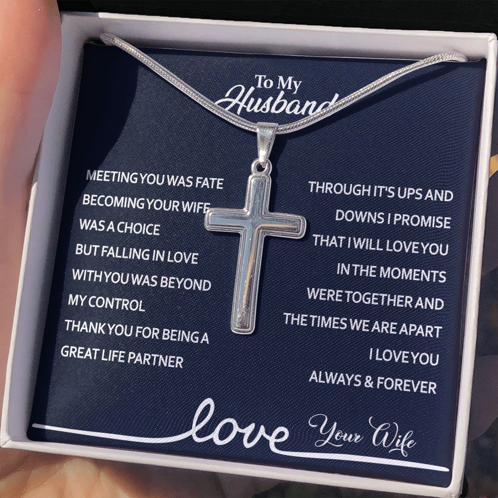 To My Husband Cross Necklace, Husband Necklace from Wife, Gifts For Husband From Wife, Gift For Groom From Bride On Wedding Day, Aniversary Birthday Gift For Him, Valentine Gift for Men 1 Personalized Cross Necklace