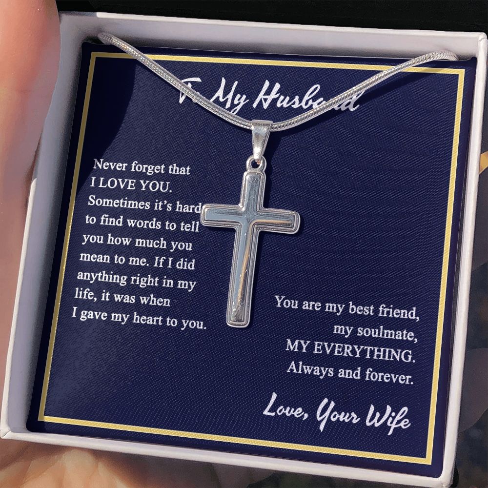 To My Husband Cross Necklace, Husband Necklace from Wife, Gifts For Husband From Wife, Gift For Groom From Bride On Wedding Day, Aniversary Birthday Gift For Him, Valentine Gift for Men5 Personalized Cross Necklace