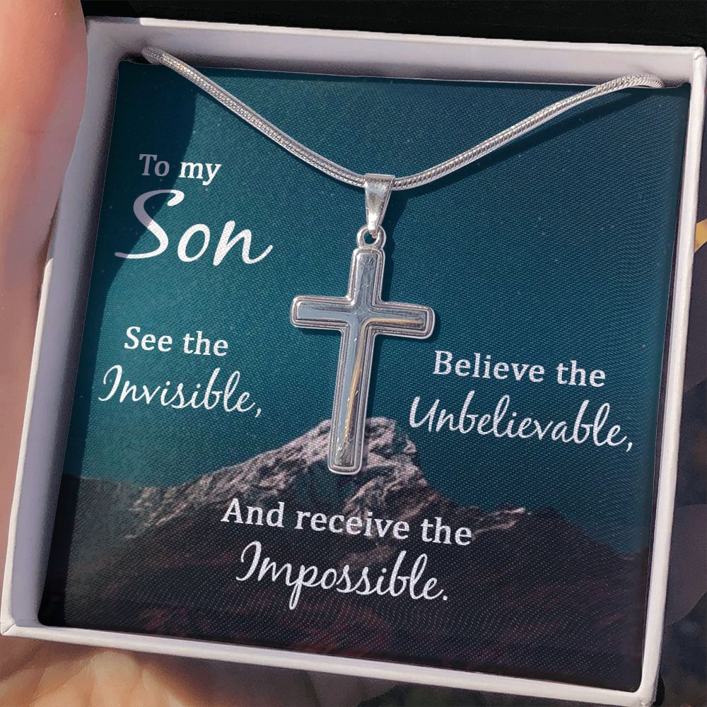 To My Son Necklace From Mom, Son Gifts From Mom and Dad, Mother and Son Necklace, Birthday Gift For My Son Graduation Christmas Faith Cross Necklace Present11 Personalized Cross Necklace